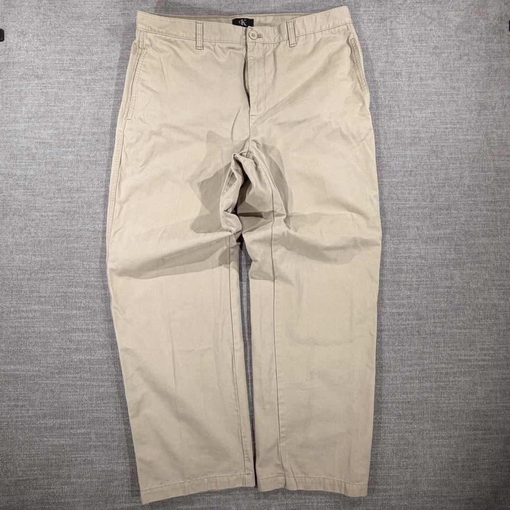 Calvin Klein Chino Pants Mens 36x30 Tan Khaki Excellent Straight Leg Cotton